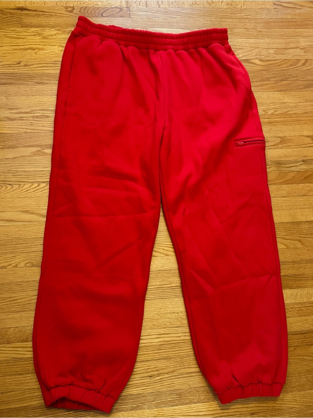 Comfort Airplane Mode Travel Sweatpants Red Fleece Joggers with Zip Pocket
